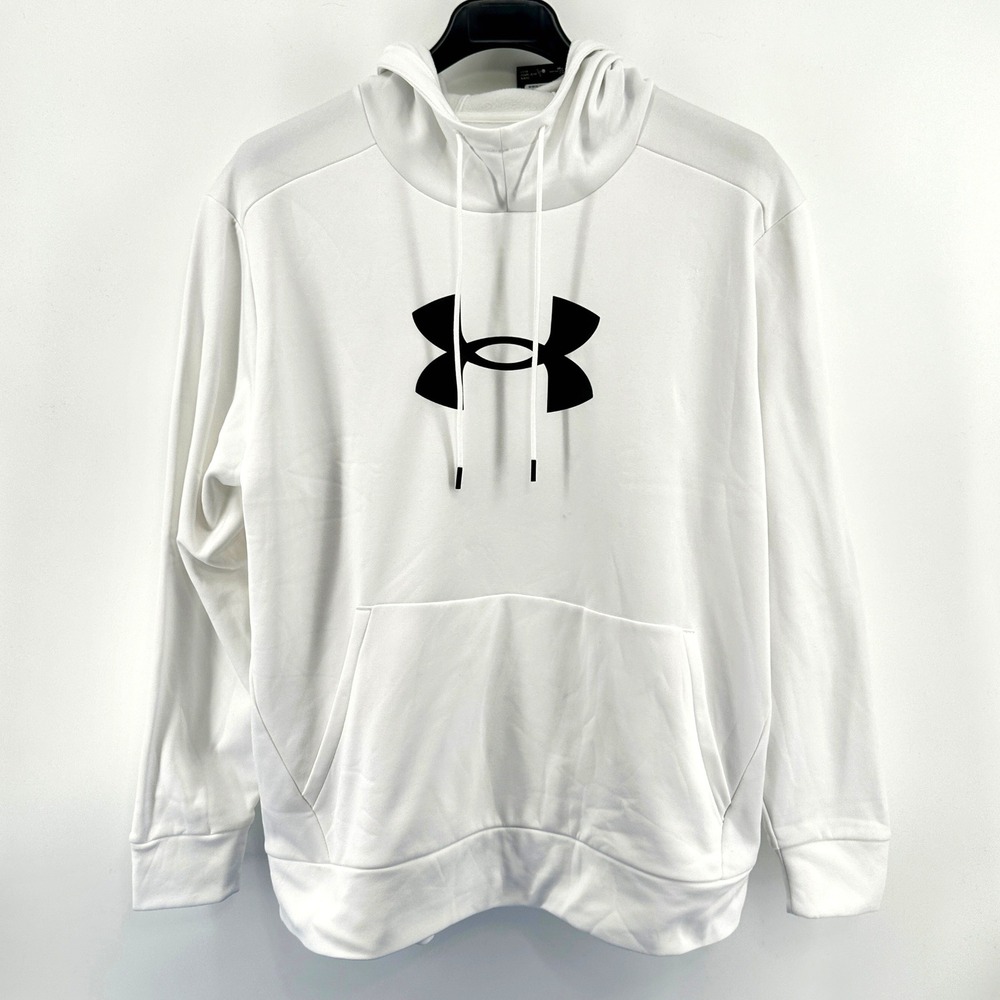 Under Armour Fleece Hoodie Women 2X White Solid Loose Fit Modern 1389287-100